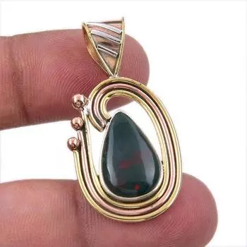 Natural Bloodstone 925 Solid Sterling Silver Jewelry TwoTone Pendant 1.50 P0w93