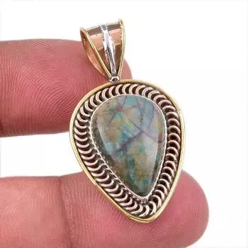 Natural Bloodstone 925 Solid Sterling Silver Jewelry TwoTone Pendant 1.50 Q3h18