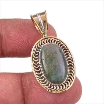 Natural Bloodstone 925 Solid Sterling Silver Jewelry TwoTone Pendant 1.50 N9P53
