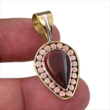 Natural Bloodstone 925 Solid Sterling Silver Jewelry TwoTone Pendant 1.50 g1Y91