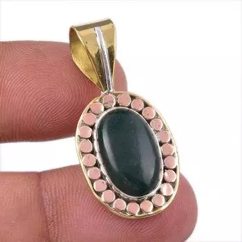 Natural Bloodstone 925 Solid Sterling Silver Jewelry TwoTone Pendant 1.50 z8R24