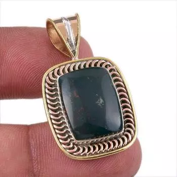 Natural Bloodstone 925 Solid Sterling Silver Jewelry TwoTone Pendant 1.50 K1U97