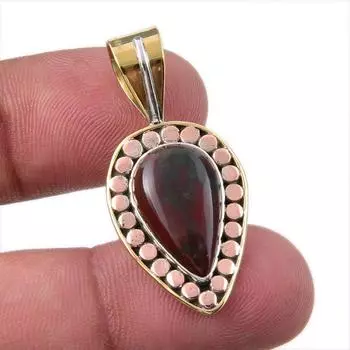 Natural Bloodstone 925 Solid Sterling Silver Jewelry TwoTone Pendant 1.50 w7p50