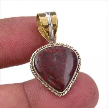Natural Bloodstone 925 Solid Sterling Silver Jewelry TwoTone Pendant 1.25 c2D57
