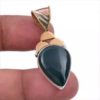 Natural Bloodstone 925 Solid Sterling Silver Jewelry TwoTone Pendant 1.50 y7m56