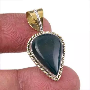 Natural Bloodstone 925 Solid Sterling Silver Jewelry TwoTone Pendant 1.50 z7s30
