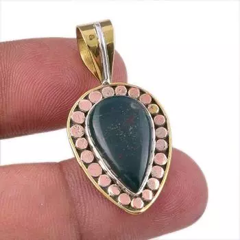 Natural Bloodstone 925 Solid Sterling Silver Jewelry TwoTone Pendant 1.50 I4Q45