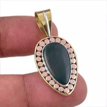 Natural Bloodstone 925 Solid Sterling Silver Jewelry TwoTone Pendant 1.50 l3F51