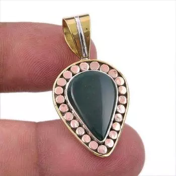 Natural Bloodstone 925 Solid Sterling Silver Jewelry TwoTone Pendant 1.50 p7Q51