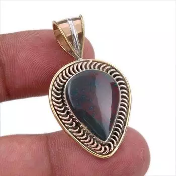Natural Bloodstone 925 Solid Sterling Silver Jewelry TwoTone Pendant 1.50 B3p12