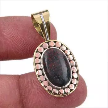 Natural Bloodstone 925 Solid Sterling Silver Jewelry TwoTone Pendant 1.50 a1S46