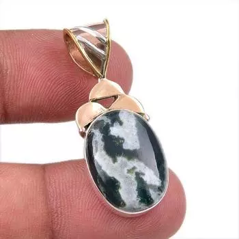 Natural Bloodstone 925 Solid Sterling Silver Jewelry TwoTone Pendant 1.50 E7P08