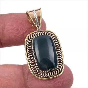 Natural Bloodstone 925 Solid Sterling Silver Jewelry TwoTone Pendant 1.50 a9L04
