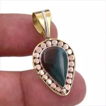 Natural Bloodstone 925 Solid Sterling Silver Jewelry TwoTone Pendant 1.50 L3w78