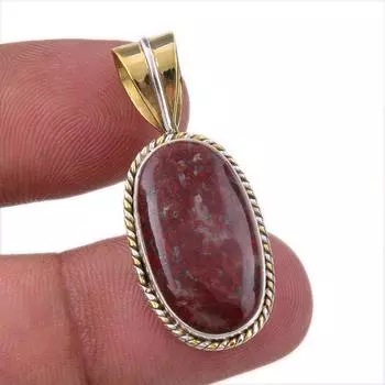 Natural Bloodstone 925 Solid Sterling Silver Jewelry TwoTone Pendant 1.50 f2v21