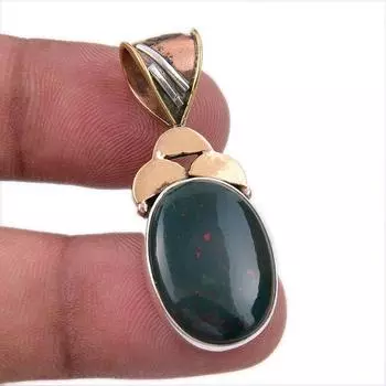 Natural Bloodstone 925 Solid Sterling Silver Jewelry TwoTone Pendant 1.50 i0G84