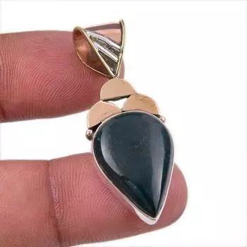 Natural Bloodstone 925 Solid Sterling Silver Jewelry TwoTone Pendant 1.75 E8G68