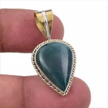 Natural Bloodstone 925 Solid Sterling Silver Jewelry TwoTone Pendant 1.50 J9f75