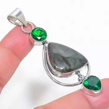 Подвеска из серебра 925 пробы с натуральным кровавиком, диопсидом 2,76 дюйма l9a65