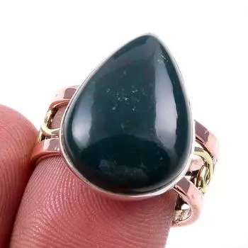 Natural Bloodstone Gemstone 925 Solid Silver Jewelry Two Tone Ring Size 8US Z7H42