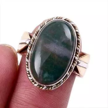 Natural Bloodstone Gemstone 925 Solid Silver Jewelry Two Tone Ring Size 9US m6M04