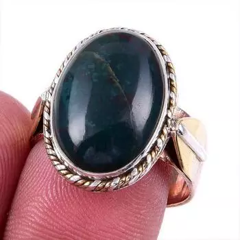 Natural Bloodstone Gemstone 925 Solid Silver Jewelry Two Tone Ring Size 9US e4y77