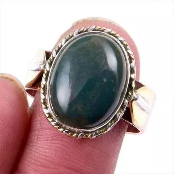 Natural Bloodstone Gemstone 925 Solid Silver Jewelry Two Tone Ring S.10US C8f82