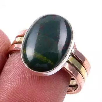 Natural Bloodstone Gemstone 925 Solid Silver Jewelry Two Tone Ring S.9.5US E9h25