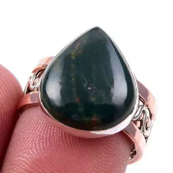 Natural Bloodstone Gemstone 925 Solid Silver Jewelry Two Tone Ring S.7.5US C2B43