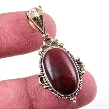 Natural Bloodstone Gemstone 925 Solid Sterling Silver TwoTone Pendant 1.50 O0D45