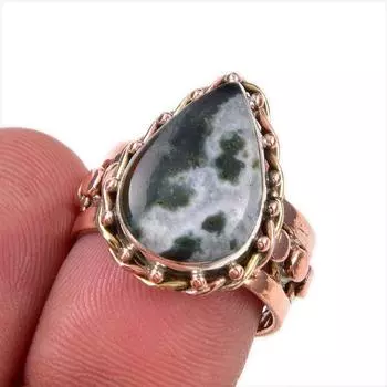 Natural Bloodstone Gemstone 925 Solid Sterling Silver Two Tone Ring Size 7 K9h33