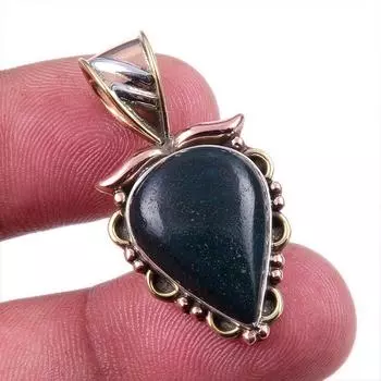 Natural Bloodstone Gemstone 925 Solid Sterling Silver TwoTone Pendant 1.25 S9e98