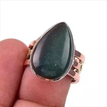 Natural Bloodstone Gemstone 925 Solid Sterling Silver Two Tone Ring Size 7 a7G55