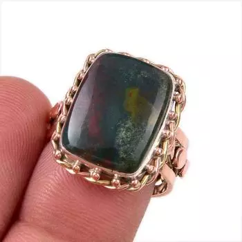 Natural Bloodstone Gemstone 925 Solid Sterling Silver Two Tone Ring Size 8 e4k37