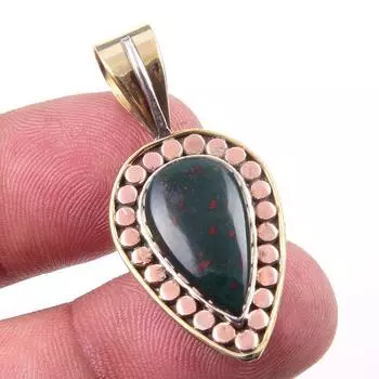 Natural Bloodstone Gemstone 925 Solid Sterling Silver TwoTone Pendant 1.50 U1I30