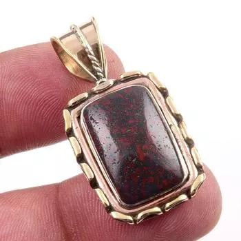 Natural Bloodstone Gemstone 925 Solid Sterling Silver TwoTone Pendant 1.25 y3l93