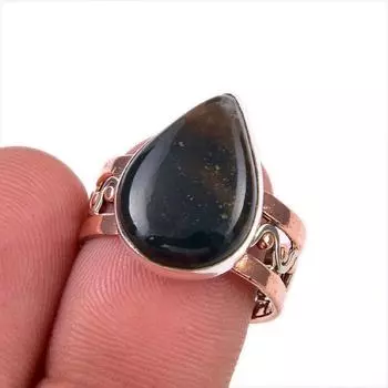 Natural Bloodstone Gemstone 925 Solid Sterling Silver Two Tone Ring S.7.5 o8C84