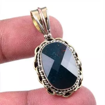Natural Bloodstone Gemstone 925 Solid Sterling Silver TwoTone Pendant 1.50 J1c88