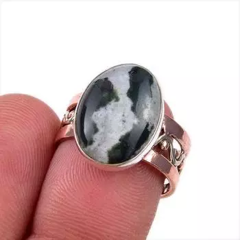 Natural Bloodstone Gemstone 925 Solid Sterling Silver Two Tone Ring Size 6 Y0J05