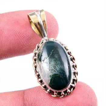 Natural Bloodstone Gemstone 925 Solid Sterling Silver Two Tone Pendant 1.5 b9U11