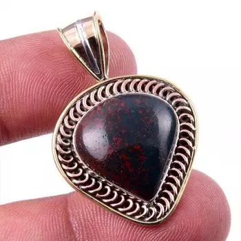 Natural Bloodstone Gemstone 925 Solid Sterling Silver TwoTone Pendant 1.50 y2H41