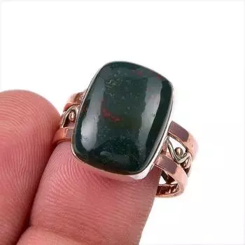 Natural Bloodstone Gemstone 925 Solid Sterling Silver Two Tone Ring Size 8 o4S54