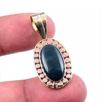 Natural Bloodstone Gemstone 925 Solid Sterling Silver TwoTone Pendant 1.25 H0k98