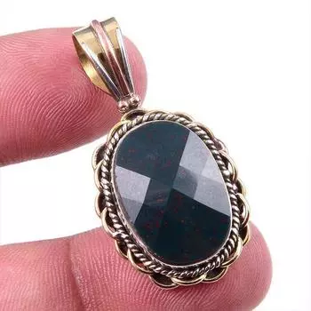 Natural Bloodstone Gemstone 925 Solid Sterling Silver TwoTone Pendant 1.50 C5d76