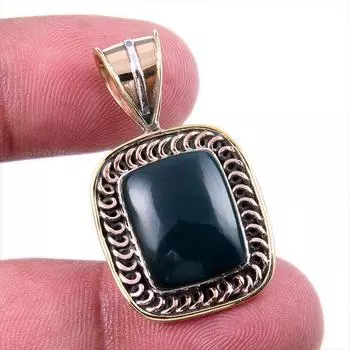 Natural Bloodstone Gemstone 925 Solid Sterling Silver TwoTone Pendant 1.50 J0C81