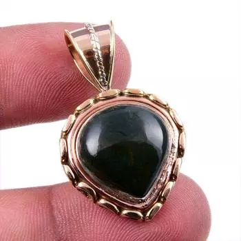 Natural Bloodstone Gemstone 925 Solid Sterling Silver TwoTone Pendant 1.25 n8I18