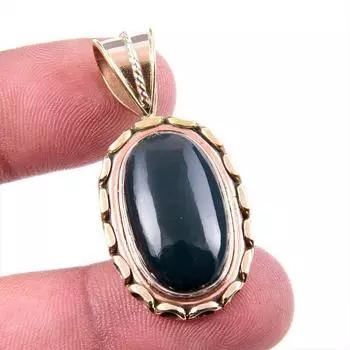 Natural Bloodstone Gemstone 925 Solid Sterling Silver Two Tone Pendant 1.5 U6K64