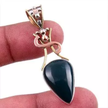 Natural Bloodstone Gemstone 925 Solid Sterling Silver TwoTone Pendant 1.75 s2J66