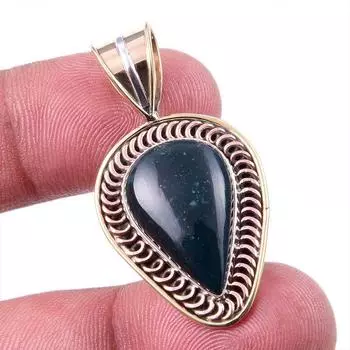 Natural Bloodstone Gemstone 925 Solid Sterling Silver TwoTone Pendant 1.50 g0k38