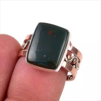 Natural Bloodstone Gemstone 925 Solid Sterling Silver Two Tone Ring Size 7 p2P23